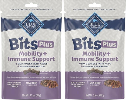 Blue Buffalo Blue Bits Plus Mobility and Immune Support Soft Dog Treats, Beef, 3.5-oz. Bag (Pack of 2)