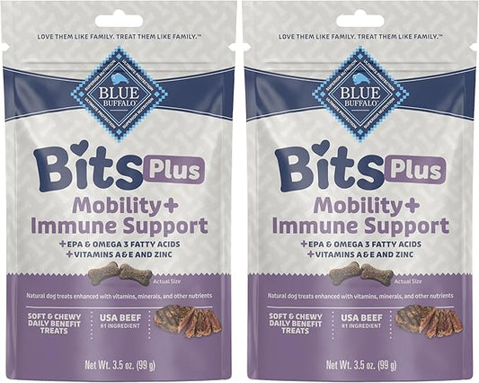 Blue Buffalo Blue Bits Plus Mobility and Immune Support Soft Dog Treats, Beef, 3.5-oz. Bag (Pack of 2)