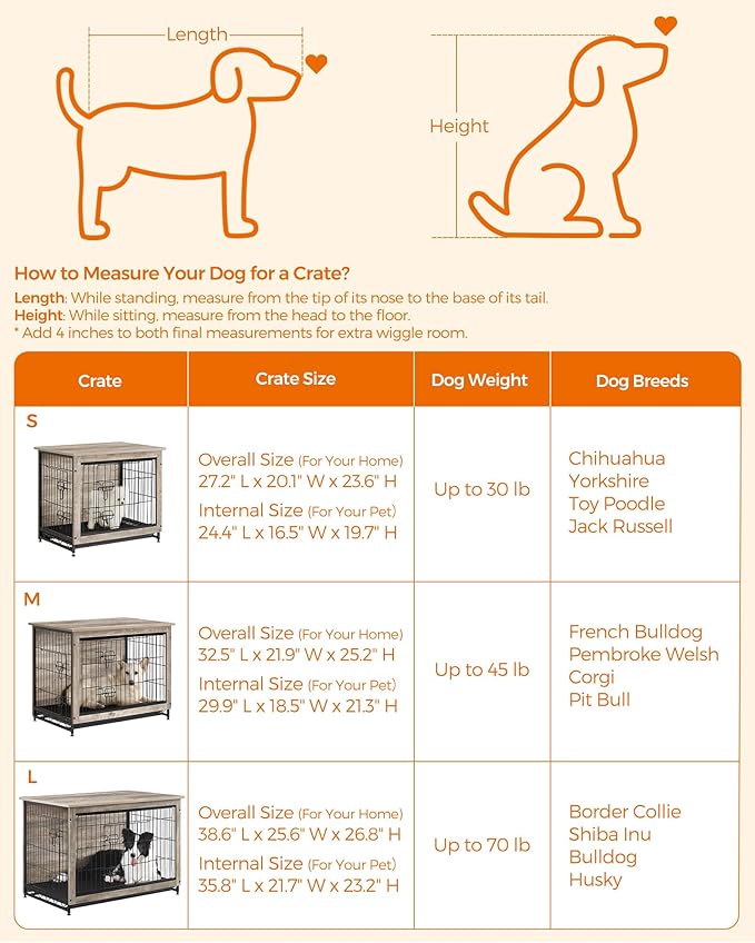 Feandrea 27.2" Dog Crate Furniture, Indoor Dog Cage Side End Table, M Pet Wood Kennel for Medium and Small Dogs up to 30 lb with Multi-Purpose Removable Tray, Double-Door Pet House, Greige