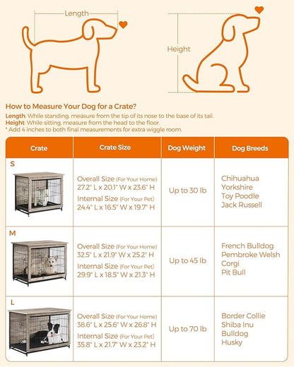 Feandrea 27.2" Dog Crate Furniture, Indoor Dog Cage Side End Table, M Pet Wood Kennel for Medium and Small Dogs up to 30 lb with Multi-Purpose Removable Tray, Double-Door Pet House, Greige