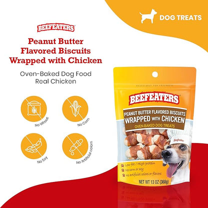 Beefeaters Peanut Butter Biscuits Wrapped with Chicken Dog Treat, 13oz (Pack of 2)