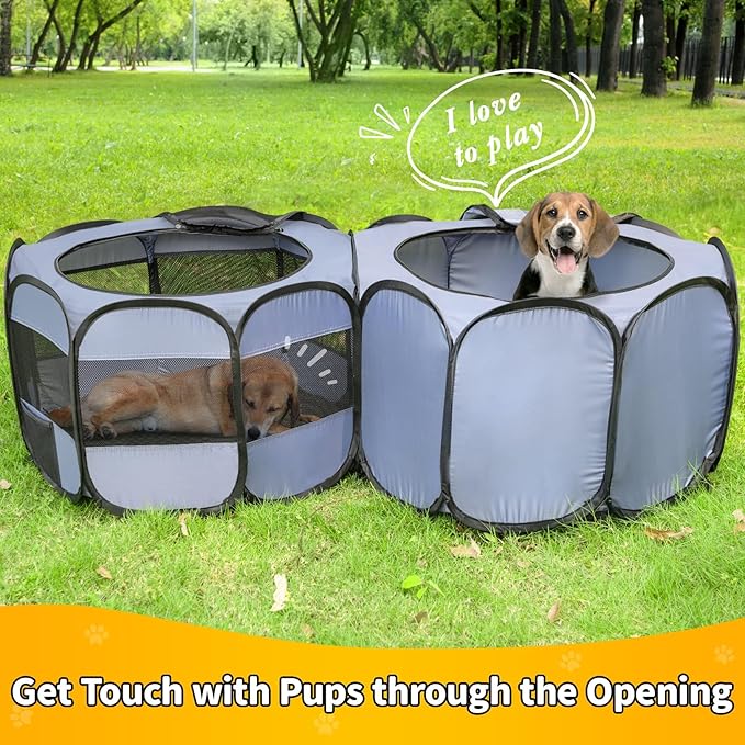 EighteenTek® XLarge 2-in-1 Pop up Dog Playpen, Assembly-Free, with Leakproof Pet Pee Pads,Portable Foldable Cat Tent Enclosure Indoor Outdoors Puppy Kittens Small Animals Crates (M, 72" Lx36 Wx24 H)