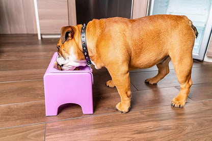 Fluff Trough Elevated Dog Bowl for Food | 5inch Tall Cat & Dog Feeding Station | Vet Approved Non-Toxic Silicone Feeder Bowl Insert | Raised Bowl for Medium and Small Dog/Pet with Flat Face (Purple)