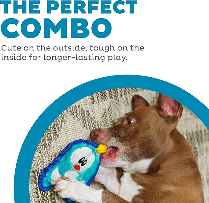 Outward Hound Durablez Minis – Squeaky Plush Dog Toy, No Stuffing for Less Mess, Interactive & Tough, Jumbo Squeaker, Puppies & Small Dogs, Penguin, 6.3"