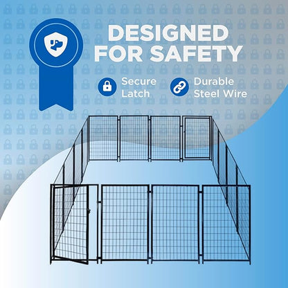 Luna Expandable Outdoor Dog Kennel 10x10x4 ft | Large Heavy-Duty Galvanized Steel Pet Pen with Gate | Powder-Coated Frame | Rust-Resistant Panels | Secure Latch