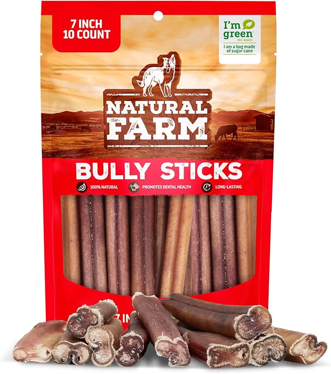 Natural Farm Odor Free Bully Sticks (7 Inch, 10 Pack), 100% Beef Pizzle Chews for Pups, Small and Medium Dogs - Fully Digestible & Best Natural Dental Treats to Keep Your Dog Busy & Happy