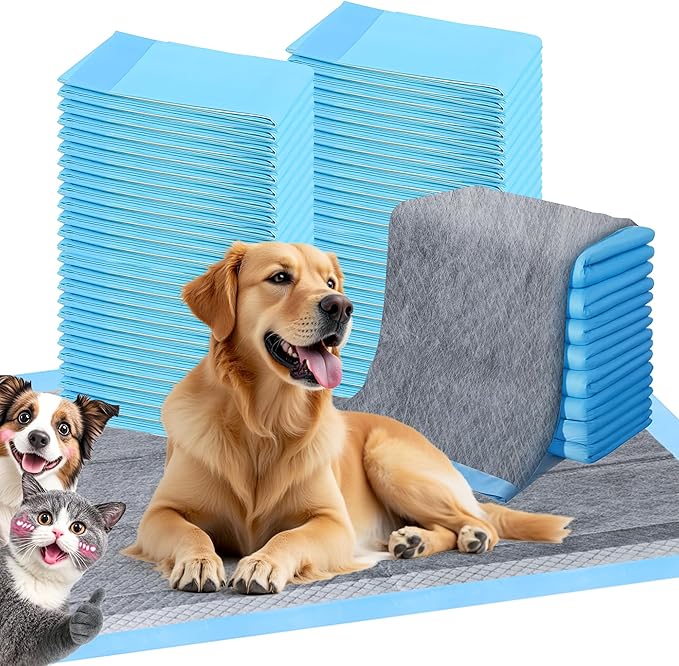 FluffyDream Ultra Charcoal Dog Training Pads with Leak-Proof Quick-Dry Urine Odor Design for Potty Training,23"X23"(40PCS) Improved Quality Pee Pads for Dogs, Super Absorbent Disposable Underpads
