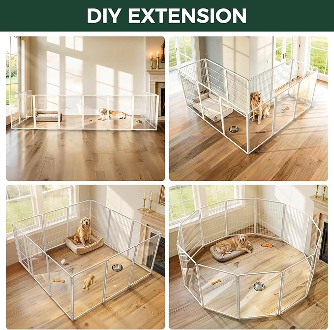 FXW AuraSpace Pro Acrylic & Wire Mesh Indoor Dog Playpen, 40" Height 12 Panels Metal Dog Pen for Medium and Large Dogs, White│Patented