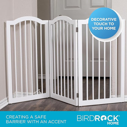 INTERNET'S BEST Arched Top Dog Gate | 3 Panel, 36" H Wooden Pet Barrier for Dogs or Cats | Freestanding Folding Room Divider for Doorways, Hallways, Stairs, and Porch | Portable, Extra Wide | White