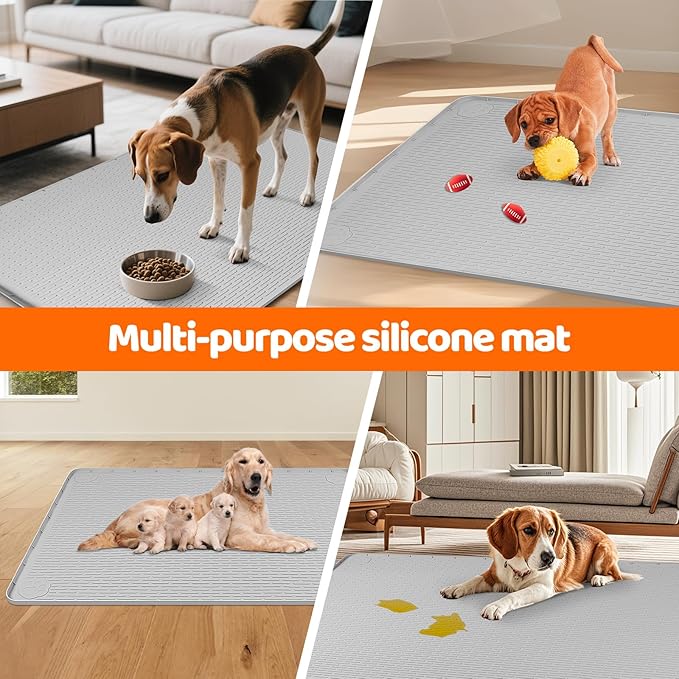Pee Pads for Dogs, 40" x 28" Extra Large Reusable Dog Silicone Mat for Floor Protector, Washable Non-Slip Dog Training Pads for Potty Training (Light Grey)