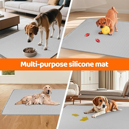 Pee Pads for Dogs, 40" x 28" Extra Large Reusable Dog Silicone Mat for Floor Protector, Washable Non-Slip Dog Training Pads for Potty Training (Light Grey)