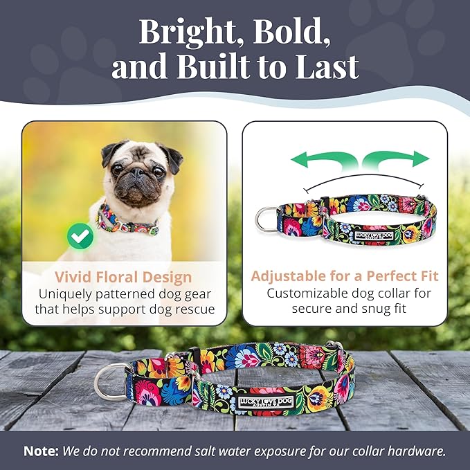 Lucky Love Dog Martingale Dog Collar - Adjustable, No-Slip, Durable, & Soft Webbing Collar for Male and Female Dogs Ideal for Training & Walking - Blackbird, Medium