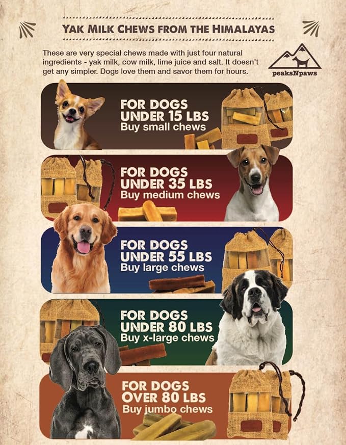 peaksNpaws Premium Yak Cheese Dog Treats - Natural Yak Chews from Himalayan Mountains - Grain Free, Lactose Free - Easily Digestible, 100% Eco-Friendly Packaging (1 Lb. Bag)