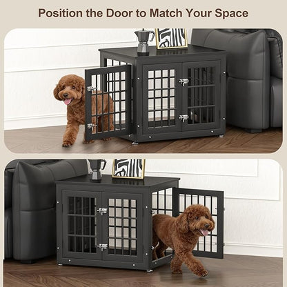 rehomerance 26 Inch Heavy Duty Dog Crate Furniture for Small Dogs, Decorative Pet House End Table, Wooden Cage Kennel Furniture Indoor, Black