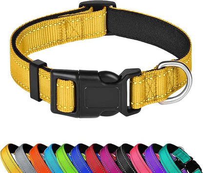 Reflective Dog Collar, Adjustable Soft Neoprene Padded Nylon Pet Collars with Buckle for Medium Dogs, Yellow,M