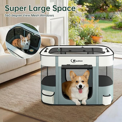 Dog Playpen,Cat Pet Puppy Pen,Portable Playpens for Dogs Indoor Outdoor Travel Camping Use,Foldable Dog Kennel Tent Crate for Rabbit Small Animals with Carrying Case (Grey, Medium)