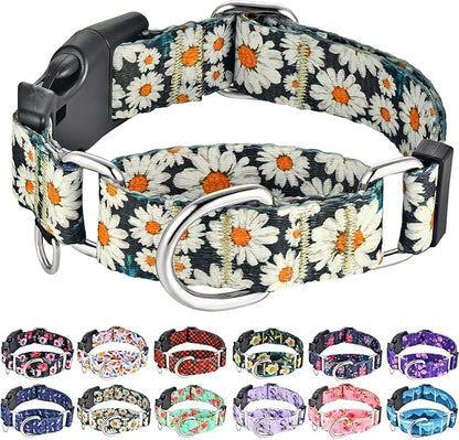 Martingale Collar for Dogs Flower Dog Collar with Quick Release Buckle Adjustable Nylon Soft Dog Collars for Small Dogs, Daisy