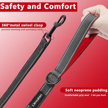 Dog Leash 6ft Long, Double Handle Dog Leash for Safety Control Training, Heavy Duty Dog Leads with Traffic Padded Handles, Reflective Leashes for Small Medium Large Dogs(6ft, Black Red)