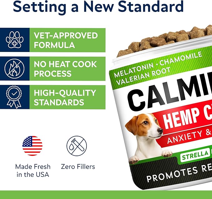 STRELLALAB Vet Formulated Hemp Calming Chews for Dogs - Anxiety Relief Calming Treats - Advanced Melatonin Pet Calm - Natural Sleep Aid & Stress, Separation Anxiety Relief - 120 Treats - Bacon