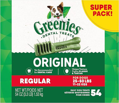 Greenies Veterinarian-Recommended Adult Natural Dental Dog Treats Regular Size, Dog Dental Chews, Original Flavor, 54 oz. Pack, 54 Count