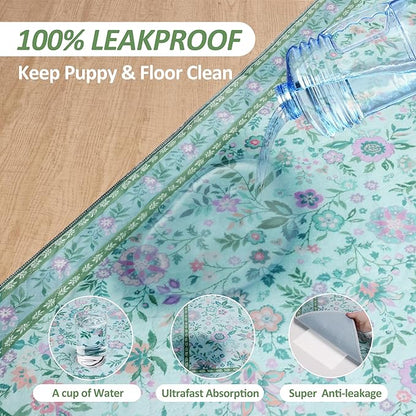Washable Pee Pads for Dogs, 2 Pack Super Absorbent Reusable Puppy Pads with Colorful Flowers Patterns for Potty Training, Floor, Couch, Bed, and Crate,24"x 36"