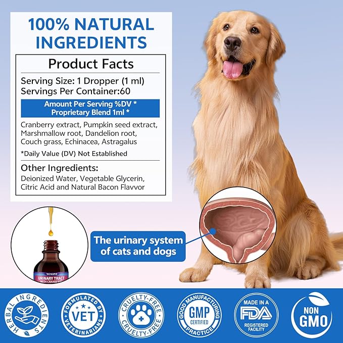 WEALLIN 2 Pack – Cat & Dog Natural Urinary Tract Infection Treatment with Cranberry, Kidney, and Bladder Support Supplement, Support for Urinary Comfort & Bladder Flow – Pet Renal Care Support Drops