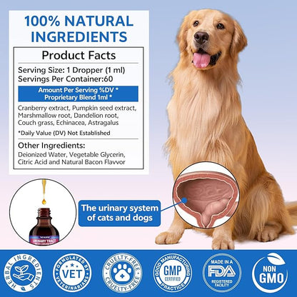 WEALLIN 2 Pack – Cat & Dog Natural Urinary Tract Infection Treatment with Cranberry, Kidney, and Bladder Support Supplement, Support for Urinary Comfort & Bladder Flow – Pet Renal Care Support Drops