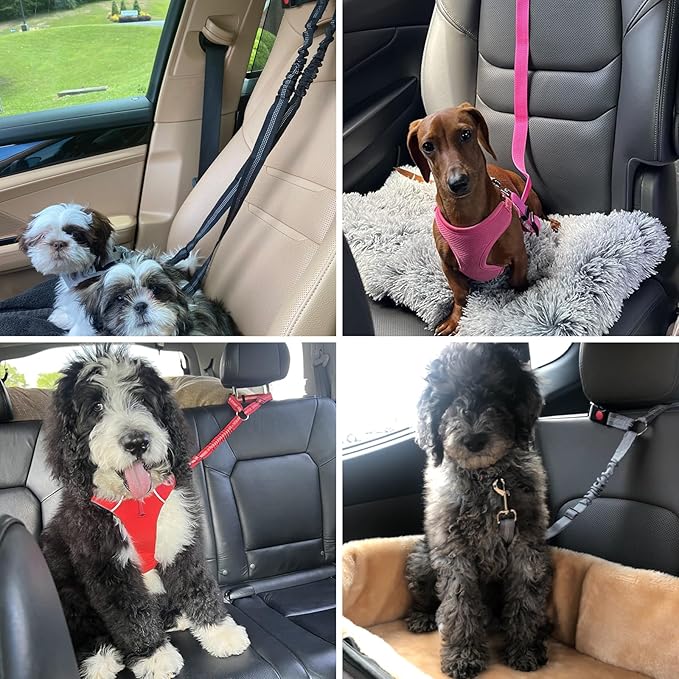 BWOGUE Pet Dog Cat Seat Belts, Car Headrest Restraint Adjustable Safety Leads Vehicle Seatbelt Harness (1 Pack, Dark Blue, Elastic)