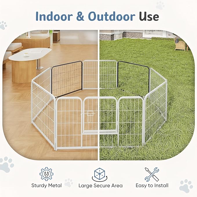 DUMOS Dog Playpen Indoor, Metal 24 Inch 2 Panels Foldable Pet Fence with Door, Outdoor Small Medium Large Dog Puppy Portable Exercise Play Pen for RV Camping, Trips, Play Yard