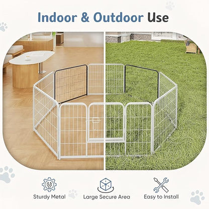 DUMOS Dog Playpen Indoor, Metal 40 Inch 2 Panels Foldable Pet Fence with Door, Outdoor Small Medium Large Dog Puppy Portable Exercise Play Pen for RV Camping, Trips, Play Yard