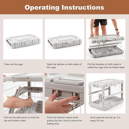 ZOMISIA Collapsible Dog Crate for Large Dogs - 36" L Heavy Duty Dog Kennel No Tools Required with 4 Sides Steel Foldable Cage for Dogs Indoor Furniture, Portable Carrier with 2 Smooth Wheels, Beige