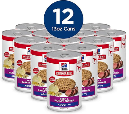Hill's Science Diet Adult 7+ Wet Dog Food, Beef & Barley, 13 oz. Cans, 12-Pack
