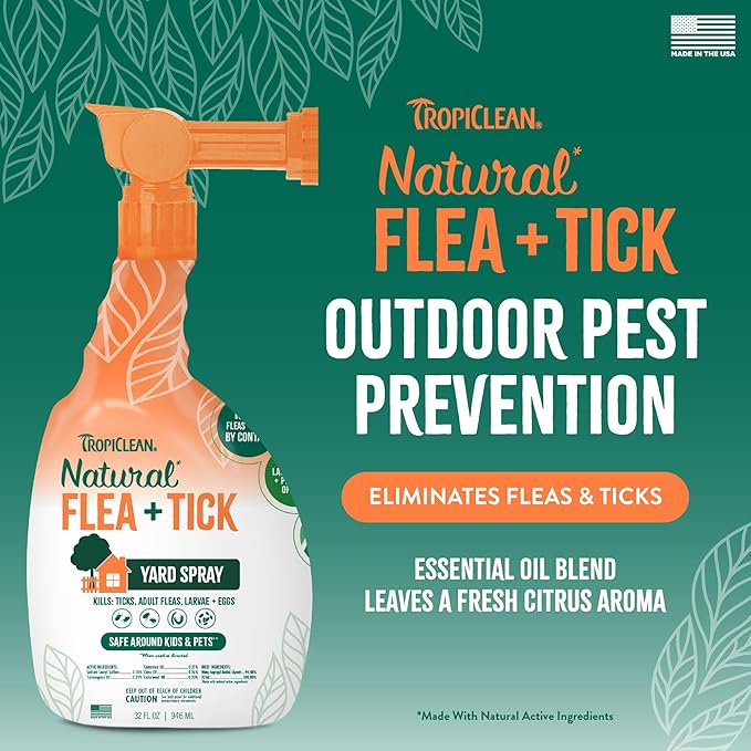 TropiClean Natural Maximum Strength Flea and Tick Spray for Yard, 32oz
