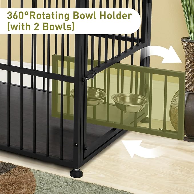 72 Inch Dog Crate Furniture for 2 Dogs, Wooden Dog Kennel Furniturewith Storage Shelf & Bowls, Heavy Duty Dual Dog Kennel End Table, Sturdy Dog Cage Furniture Dog Crate with Divider