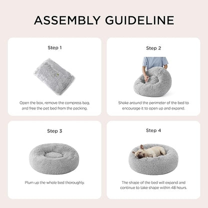 Bedsure Calming Cat Beds for Indoor Cats - Small Cat Bed Washable 20 inches, Anti-Slip Round Fluffy Plush Faux Fur Pet Bed, Fits up to 15 lbs Pets, Pale Grey