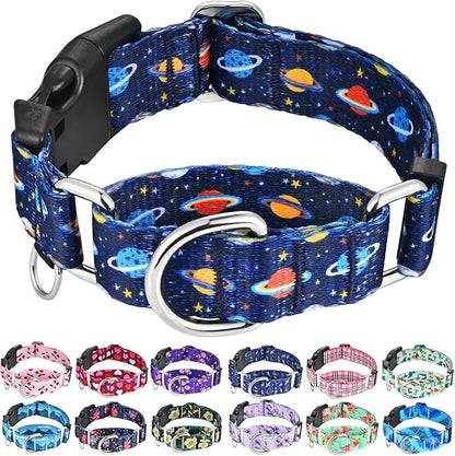 Martingale Dog Collars with Buckle No Slip Training Boy Dog Collar for Small Dogs (Blue Space, Small)