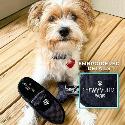 Haute Diggity Dog Chewy Vuiton Loafer Plush Squeaky Dog Toy, Soft Durable Designer-Inspired Stuffed Puppy Chew Toys for Small & Medium Dogs, Machine-Washable (Black Checker) One Size