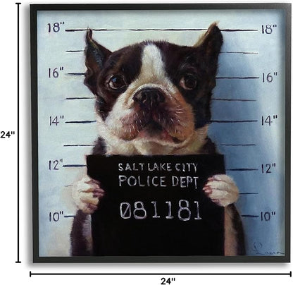 Stupell Industries Funny Boston Terrier Dog Jail Convicted Police, Design by Lucia Heffernan,Blue