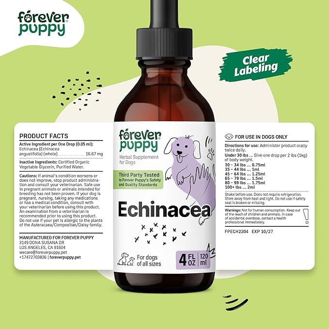 Forever Puppy Echinacea Drops for Dogs - Immunity Support & Respiratory Health w/Echinacea Herb Extract - Liquid Immune Support Supplement for Dogs of All Breeds & Sizes - 4 oz