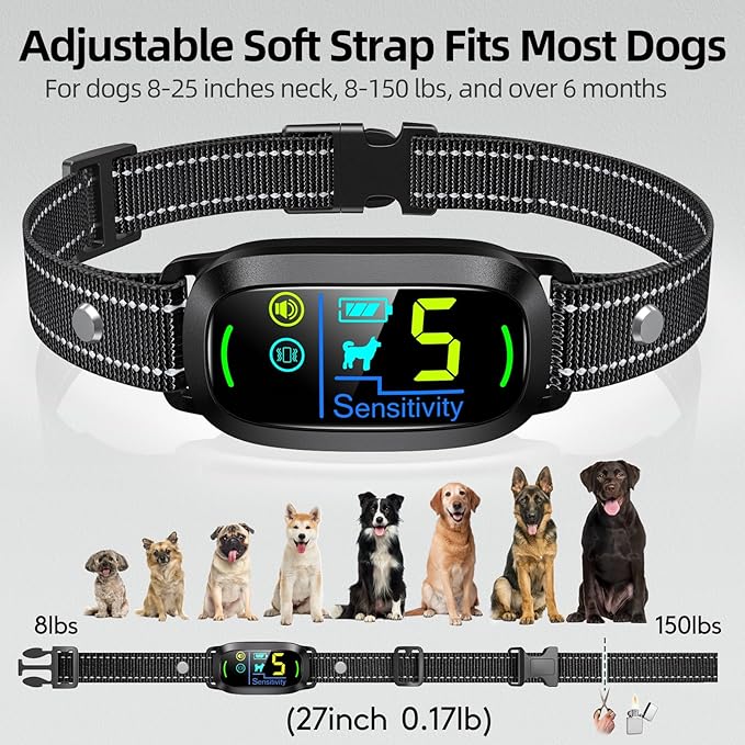 Dog Bark Collar, FAFAFROG Rechargeable Smart Collar, Anti Barking Training Collar with 5 Adjustable Sensitivity Beep Vibration Shock, Bark Collar for Large Medium Small Dogs (Black)