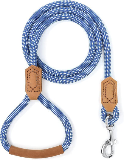 Mile High Life | Premium Leather Dog Leash | Strong Rope Leash | Leather Handle | Zinc Alloy Strong Clasp | Small Medium Large Dogs | 4/5/6 Feet(Blue White, 60 Inch (Pack of 1))