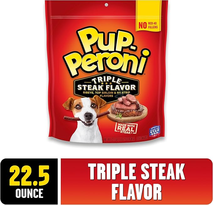 Pup-Peroni Dog Treats, Triple Steak Flavor, 22.5 Ounce, Ribeye, Top Sirloin, NY Strip Flavors (Pack of 2)