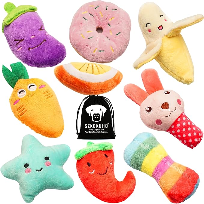SZKOKUHO 9 Pack Small Dogs Puppy Squeaky Dog Toys,Cute Variety Colors Designs to Bite Anytime, for Small Dogs