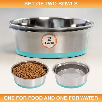 Neater Pet Brands Stainless Steel Dog Bowls with Non-Slip Rubber Bottom – Set of 2, 4 Cup (32 oz), Teal - Heavy Duty Metal Dog Bowl, Dishwasher Safe, Food or Water Bowl, Ideal for Medium Dogs