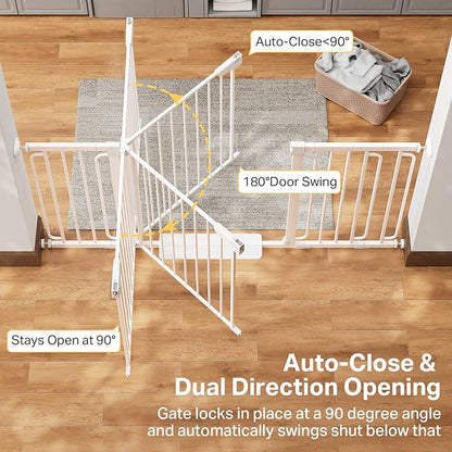 Cumbor Extra Wide Baby & Pet Gate Set, 29.7-51.5" & 36.6-64" Gates with Dual-Lock, Auto-Close, One-Hand Operation for Stairs, Hallways & Doorways