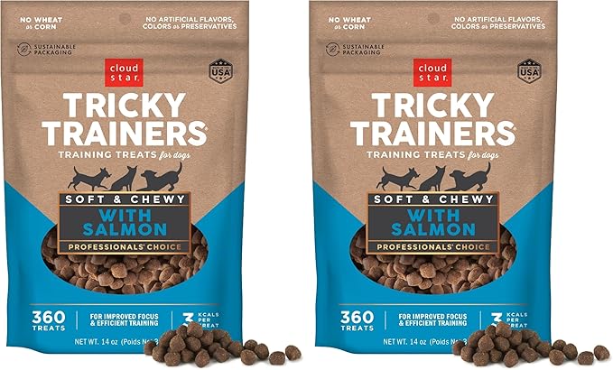 Cloud Star Tricky Trainers Chewy Dog Treats,Salmon,14 oz. Pouch,(Pack of 2)