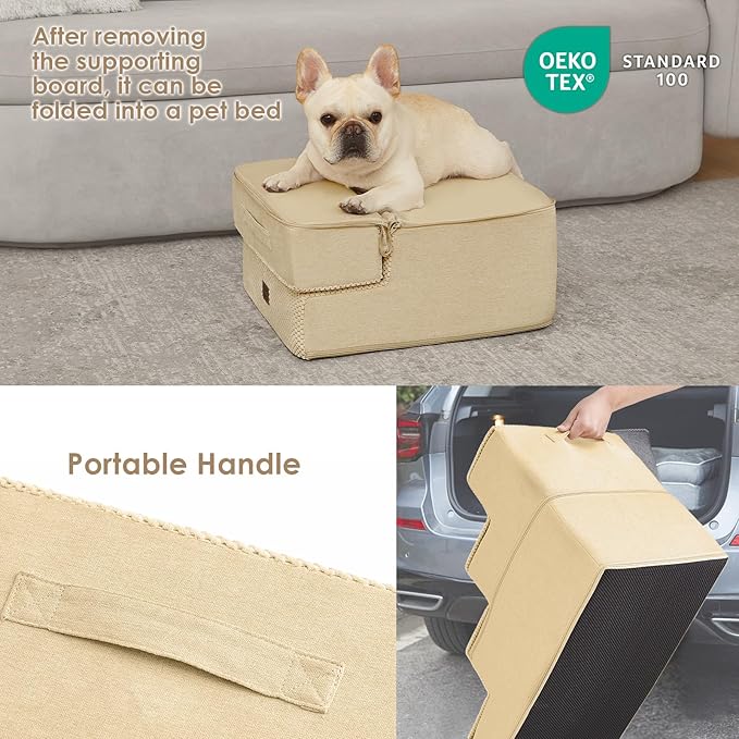 EHEYCIGA Dog Stairs for Small Dogs 13.5" H, 3-Step Dog Steps for Couch Sofa and Chair, Pet Steps for Medium Cats, Non-Slip Balanced Pet Ramp Indoor, Graige