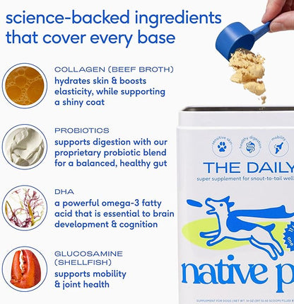Native Pet Daily Wellness Bundle - Dog Vitamins and Supplements & Omega 3 Fish Oil Wild Alaskan Salmon Fish Oil for Dogs - 11-in-1 Multivitamin Powder Supports Joints, Gut, Skin, Coat & Heart Health