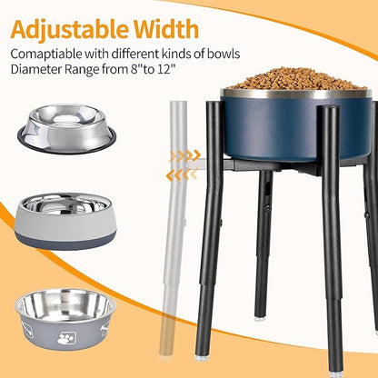 PROERR Dog Bowl Stand,Adjustable Tall Dog Food and Water Bowl Stand 8-12" Width 4 Heights,Durable Metal Elevated Dogs Bowl Holder for Medium and Large Dogs (Adjustable Wide 8-12" Heights 16")