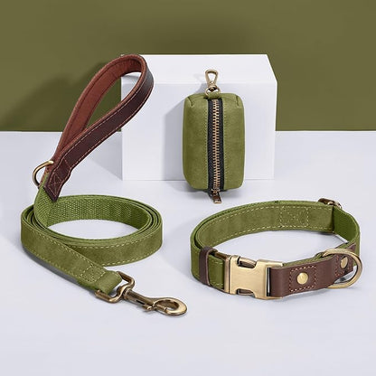 Didog Soft PU Leather Dog Collar for Large Dogs,Classic Adjustable Dog Collars with Quick Release Metal Buckle,Easy Clean and Comfortable with Nylon Lining,Olive Green,L Neck 16-23"